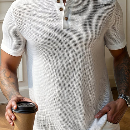 Herren Henley T-Shirt Kurzarm im modernen Strick-Look für Freizeit und Alltag