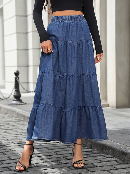 Damen Maxirock Elegant Ausgestellter Denim-Look – Perfekt für Alltag und besondere Anlässe