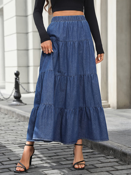 Damen Maxirock Elegant Ausgestellter Denim-Look – Perfekt für Alltag und besondere Anlässe