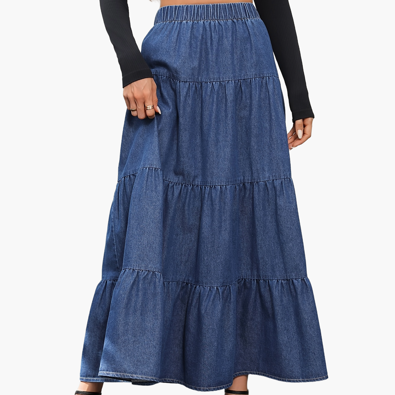Damen Maxirock Elegant Ausgestellter Denim-Look – Perfekt für Alltag und besondere Anlässe
