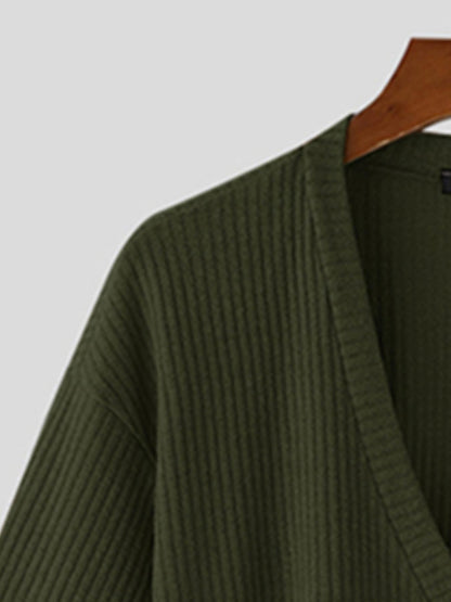 Herren Strickpullover V-Ausschnitt Kurzarm Rippstrick Lässig