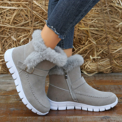 Damen Winterstiefeletten mit Futter, Schnalle und Kunstpelzbesatz