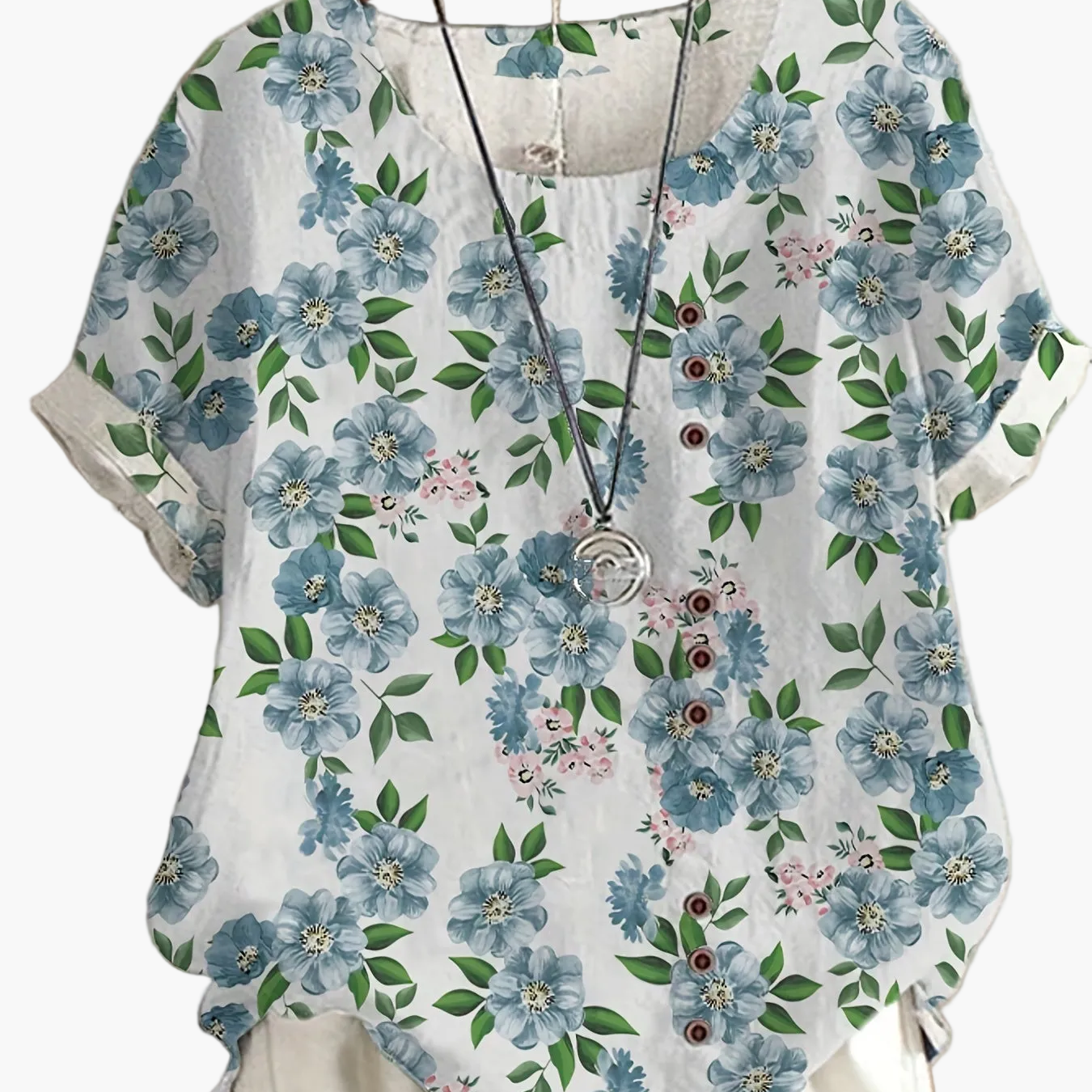 Damen Vintage Bluse mit Blumenmuster und Knopfleiste – Sommer Freizeit Oberteil