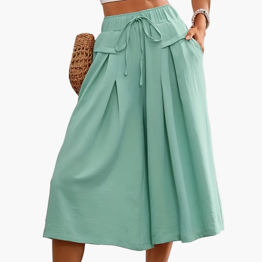 Damen Elegante Culotte Caprihose mit weitem Bein für Sommer und Freizeit