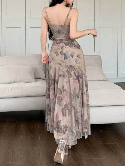 Damen Elegantes Maxikleid mit Blumenmuster und V-Ausschnitt für besondere Anlässe