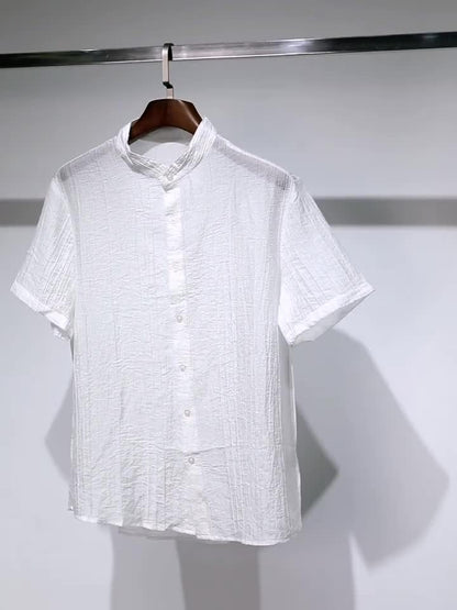 Herren Freizeithemd mit Stehkragen und Milano Print – Sommer Kurzarm, Modernes Design