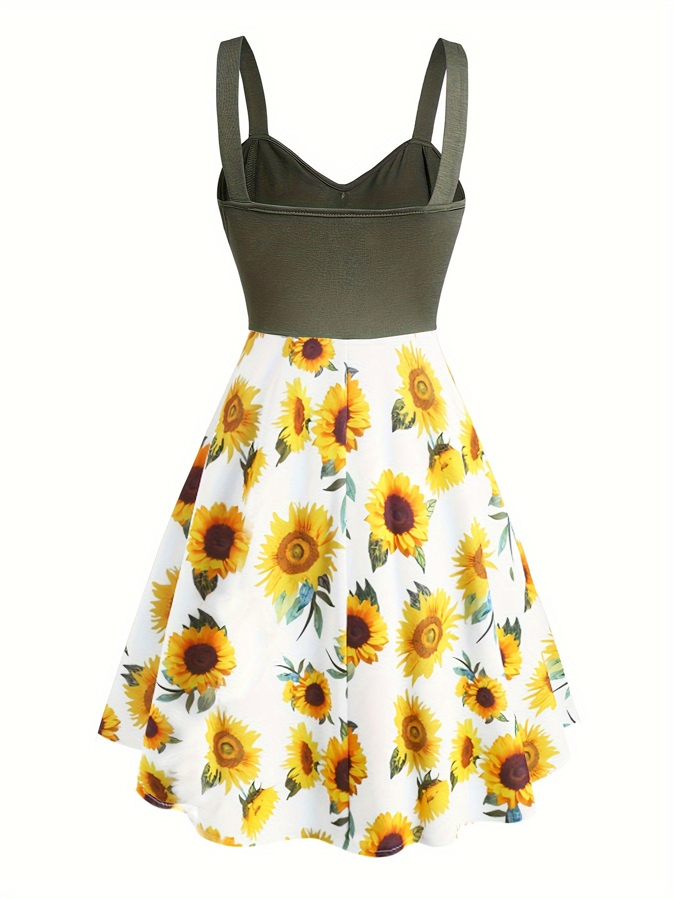 Damen Vintage Sommerkleid mit Sonnenblumenmuster und Knopfleiste – Ideal für Freizeit und Urlaub