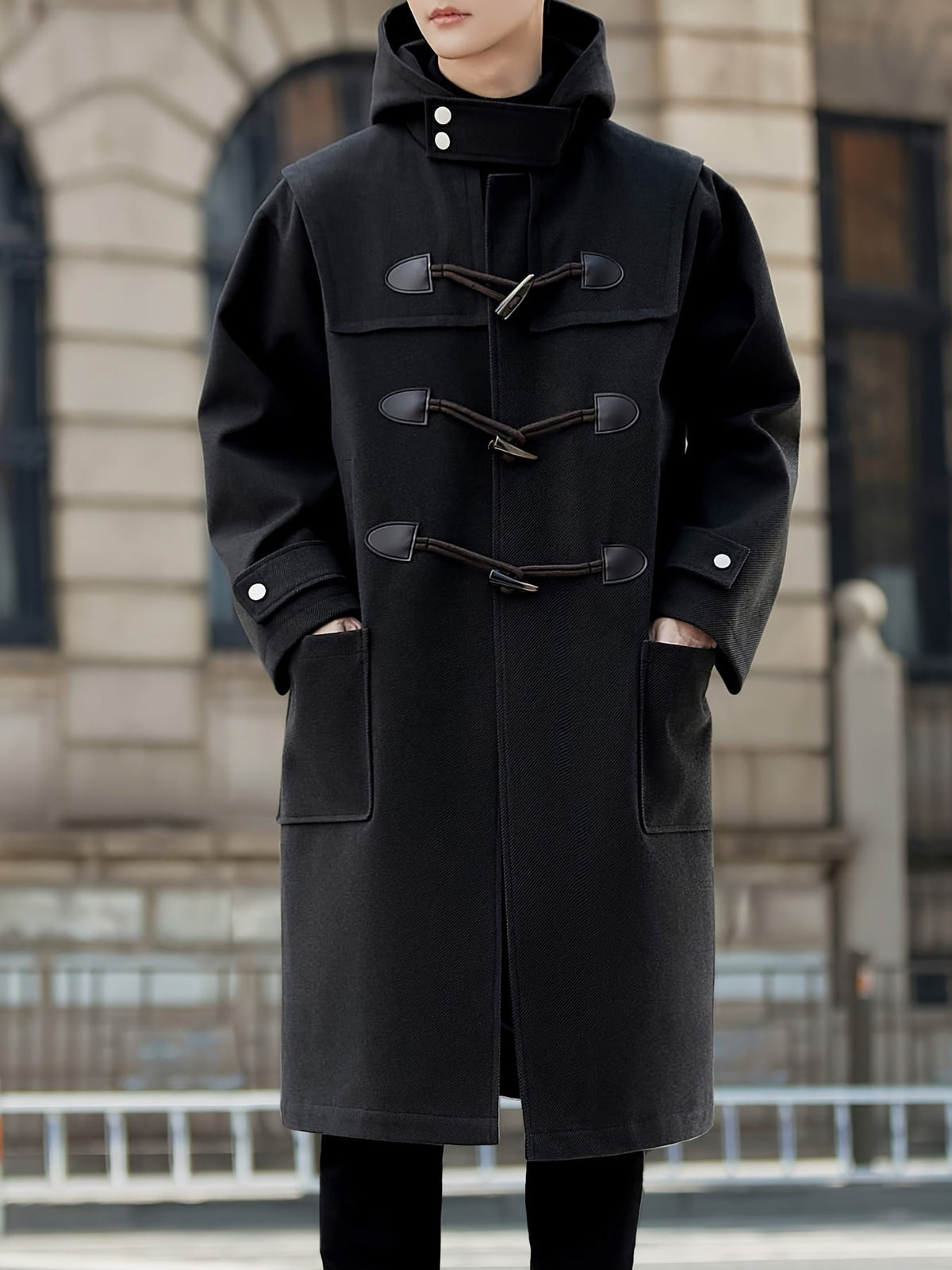 Herren Dufflecoat mit Kapuze und Knebelverschlüssen, Lang
