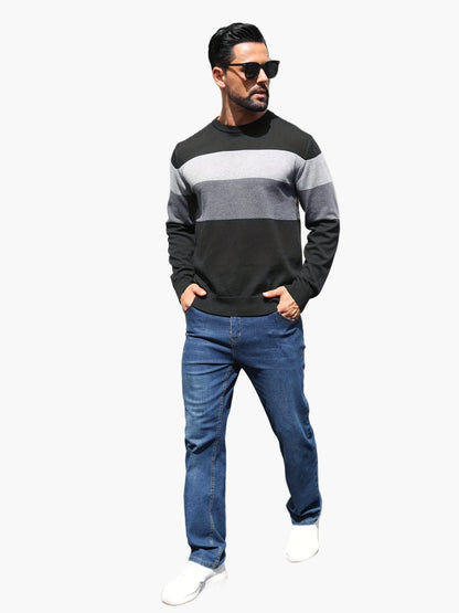 Herren Strickpullover mit Blockstreifen – Moderner Casual Look für Herbst und Winter