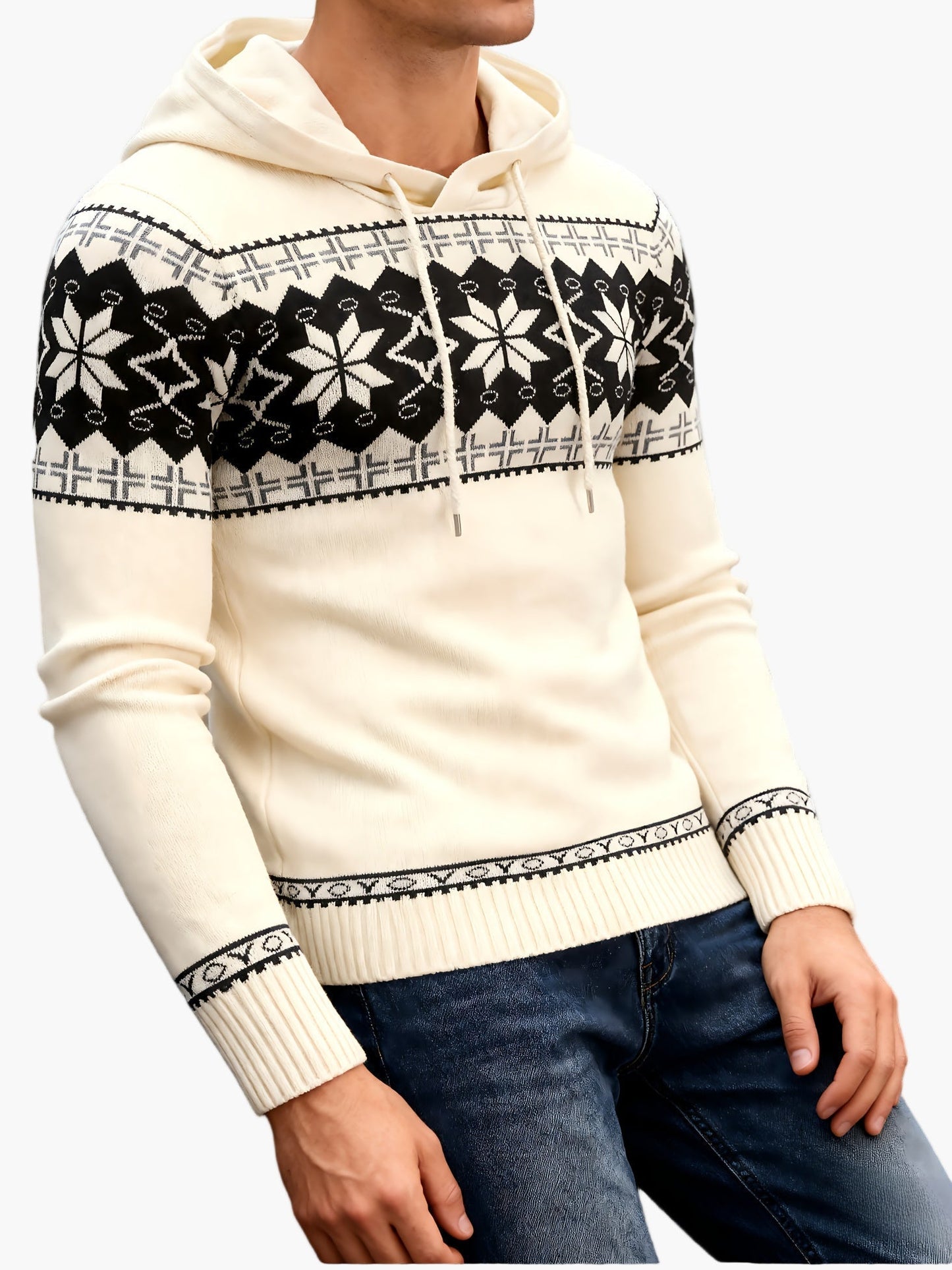 Herren Strickpullover mit Kapuze und Norweger-Muster – Casual Winterpulli für Freizeit & Alltag