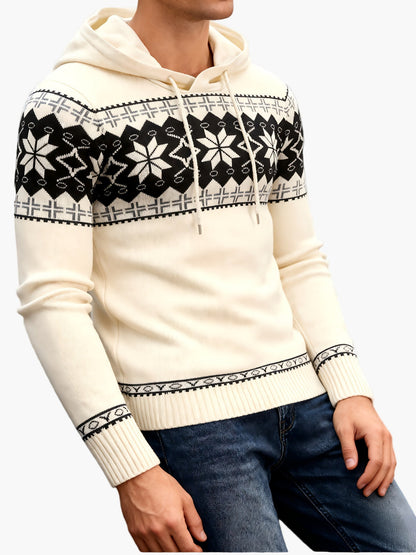 Herren Strickpullover mit Kapuze und Norweger-Muster – Casual Winterpulli für Freizeit & Alltag