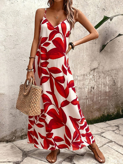 Damen Maxikleid mit abstraktem Print – Elegantes Sommerkleid für Freizeit und Urlaub