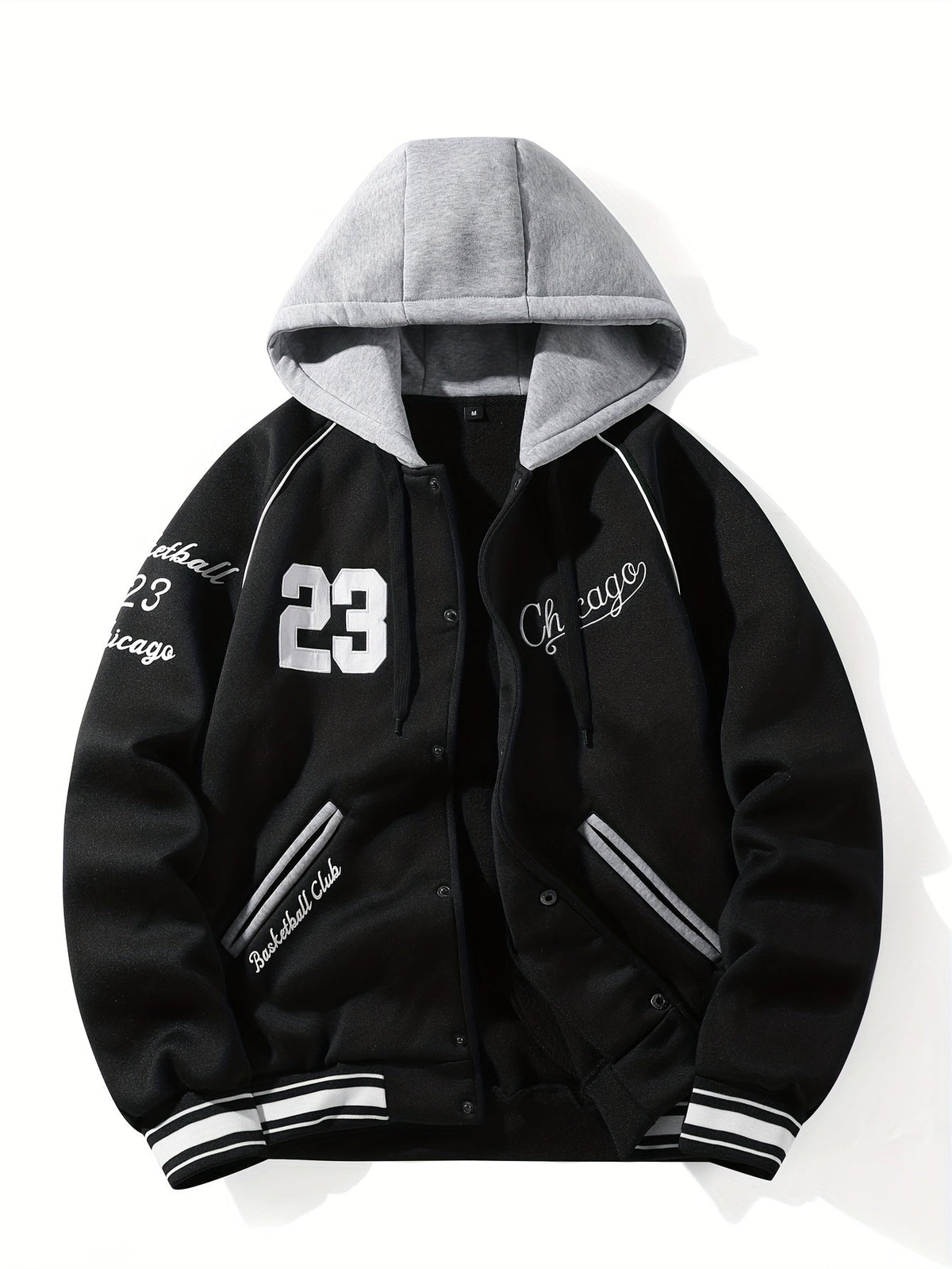 Unisex Baseballjacke mit Kapuze und Druckknöpfen, Winterjacke für Outdoor