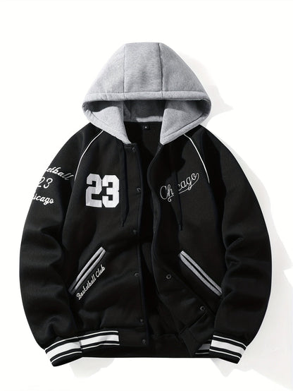 Unisex Baseballjacke mit Kapuze und Druckknöpfen, Winterjacke für Outdoor