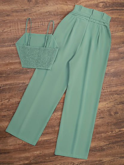 Damen High Waist Palazzo Hose mit Crop Top Set – Elegantes Sommeroutfit für Alltag & Freizeit