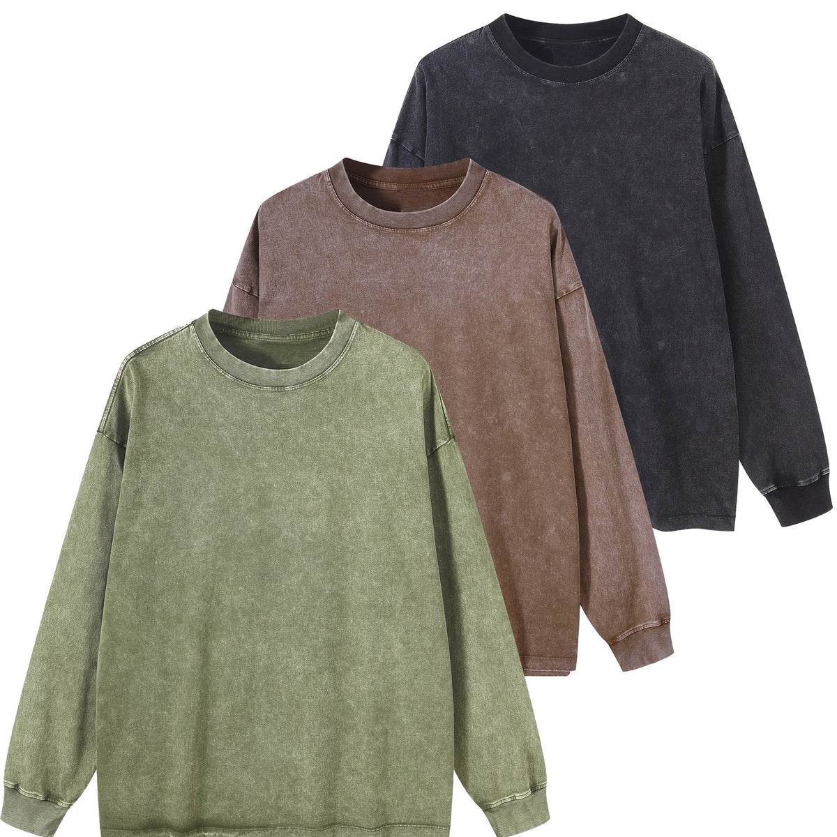Unisex Langarm-Sweatshirt mit Rundhalsausschnitt und Waschung – Oversize-Look