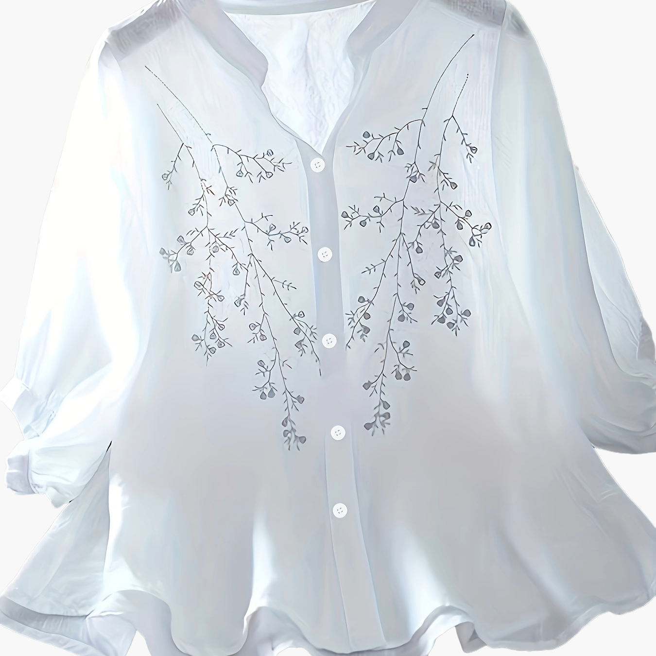 Damen Bluse Elegant Bestickt Locker Freizeit Büro Chic