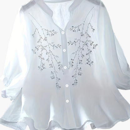 Damen Bluse Elegant Bestickt Locker Freizeit Büro Chic