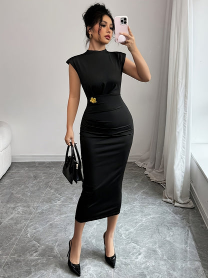 Damen Elegantes Bodycon-Midikleid mit Schulterpolstern – Perfekt für Partys und besondere Anlässe