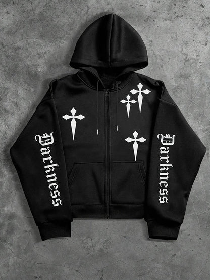Unisex Reißverschluss Hoodie mit Kreuz- und Schriftzug-Print