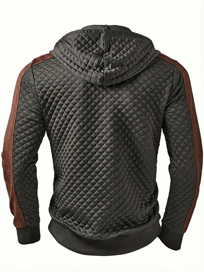 Herren Hoodie mit Steppmuster und Kontrastärmeln Reißverschluss Kapuzenpullover