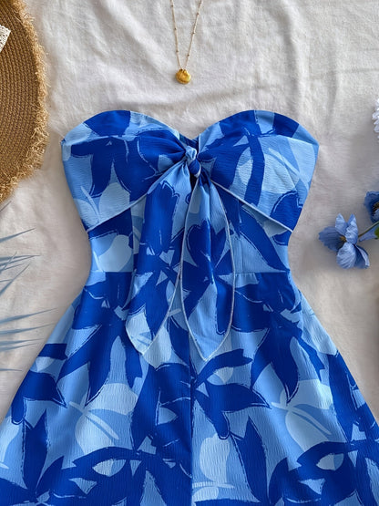 Damen Bandeau Jumpsuit mit Blumenmuster und Schleifendetail – Sommerlicher Einteiler für Urlaub und Freizeit