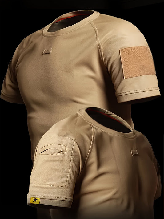 Herren Taktisches Kurzarmshirt mit Schultertaschen und Patchflächen – Funktionales Outdoor- und Einsatzshirt