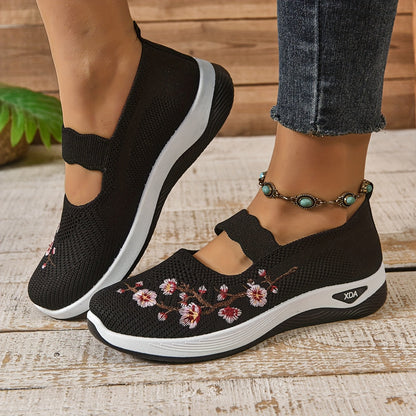 Damen Komfort-Sneaker mit floraler Stickerei und Klettverschluss – Bequeme Freizeitschuhe für Alltag und Spaziergänge