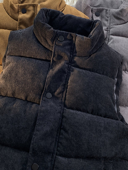 Unisex Steppweste Corduroy mit Stehkragen und Druckknöpfen