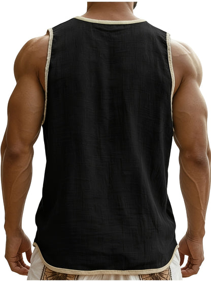 Herren ärmelloses Henley-Shirt Freizeit Top für vielseitige Outfits