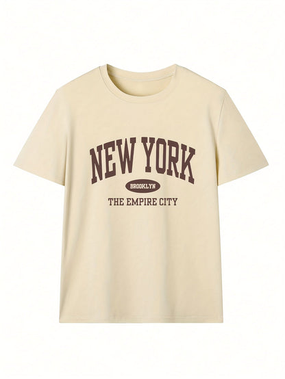 Damen Urban Streetwear T-Shirt mit New York Grafik und Collegestil – Freizeit & City-Look