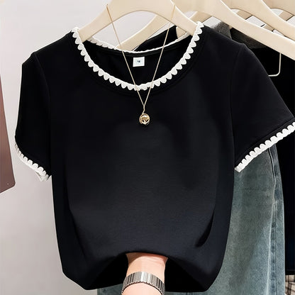 Damen Bluse mit Wellensaum und elegantem Rundhalsausschnitt – Stilvolle Alltags- und Bürobluse