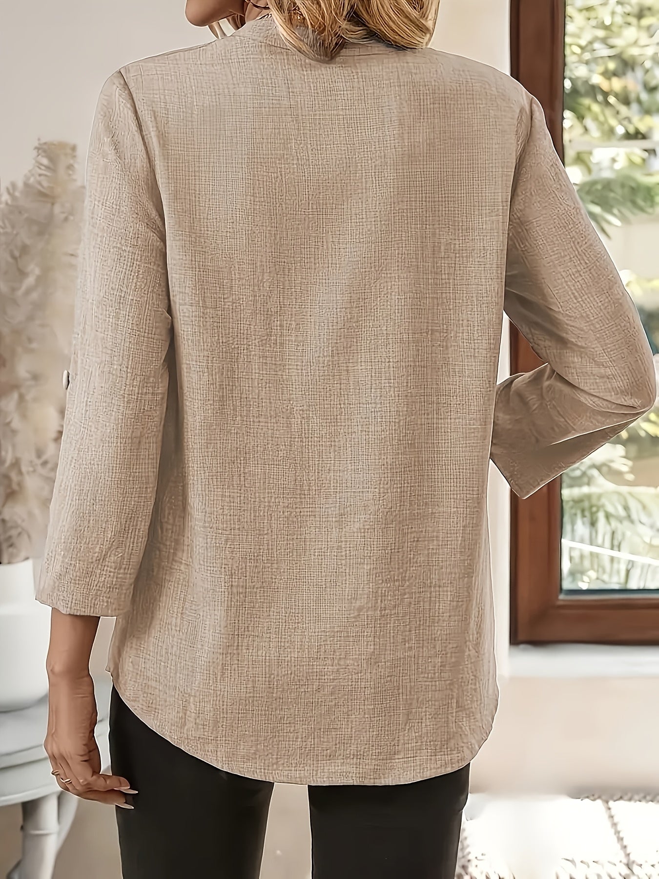 Damen Tunika Bluse mit V-Ausschnitt – Elegante Freizeitmode für Alltag und Büro