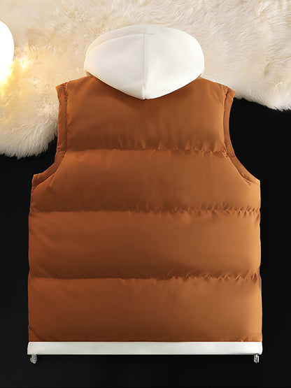 Steppweste mit Kapuze Herren, gefüttert, zweifarbig, Reißverschluss, für Herbst & Winter