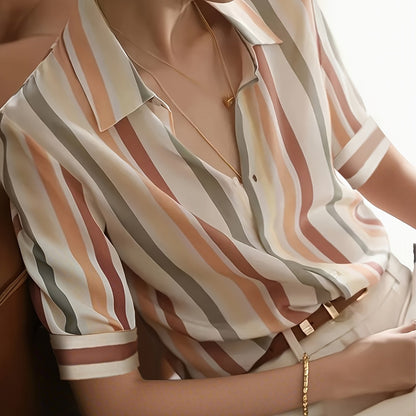 Damen Bluse mit Streifenmuster – Elegante Business- und Freizeitbluse, Kurzarm, Modernes Design