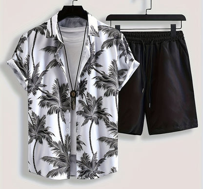 Herren Sommer Set Freizeit Hawaii Hemd mit Palmenmuster und Shorts – Perfekt für Urlaub & Strand