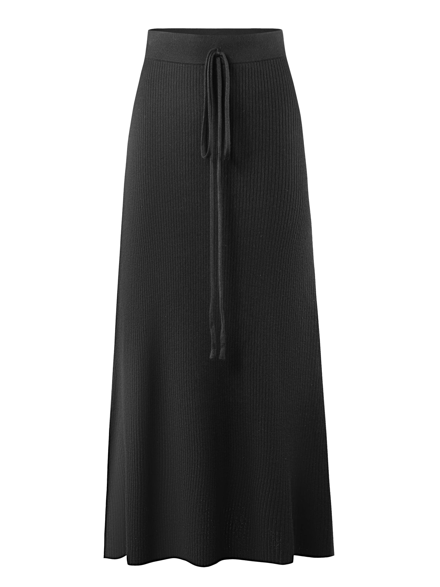 Damen Rippenstrick Maxirock mit Bindegürtel – Eleganter Freizeit- und Büro-Look
