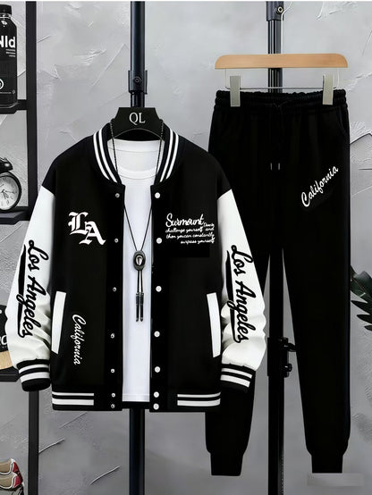 Baseballjacke und Trainingshose Set für Herren - Sportanzug mit "Los Angeles" Schriftzug
