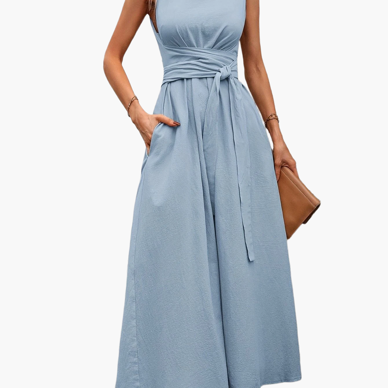 Damen Jumpsuit Elegant Ärmellos mit Bindegürtel für Sommer und Freizeit