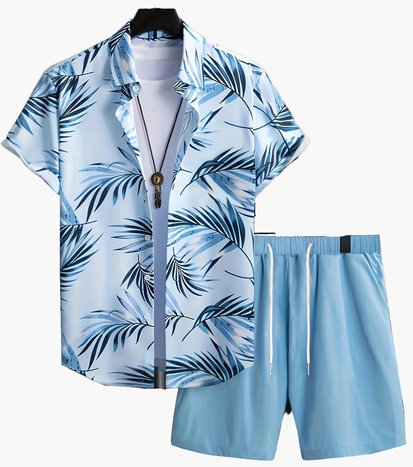Herren Sommer Freizeit Set – Kurzarm Hemd mit Palmenmuster und Shorts – Perfekt für Urlaub & Strand