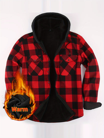 Herren Thermo-Kapuzenhemd Kariert – Warmes Freizeit Flanell Overshirt mit Futter