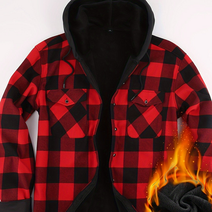 Herren Thermo-Kapuzenhemd Kariert – Warmes Freizeit Flanell Overshirt mit Futter