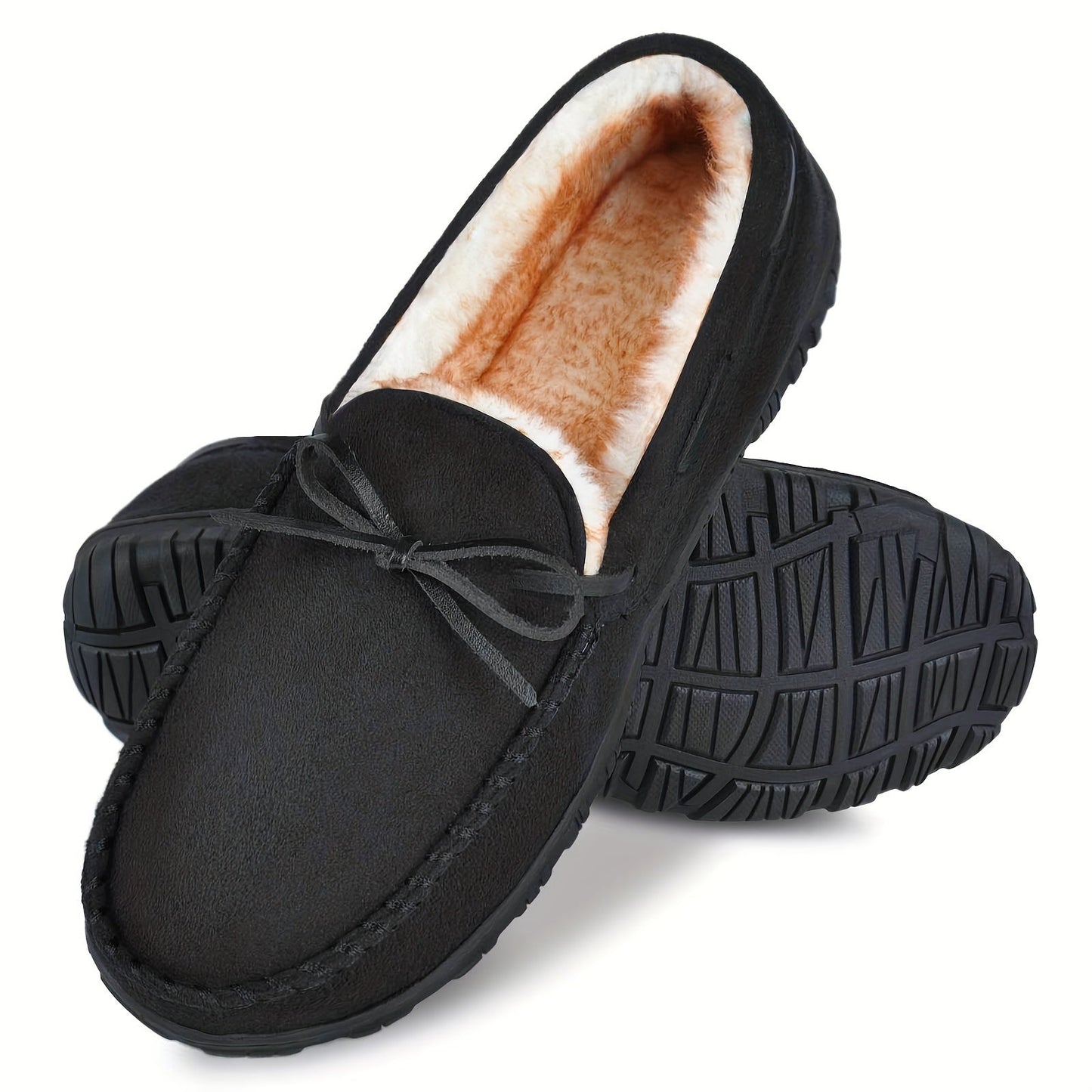 Herren Hausschuhe Mokka-Stil mit Plüschfutter in Braun, Beige, Schwarz