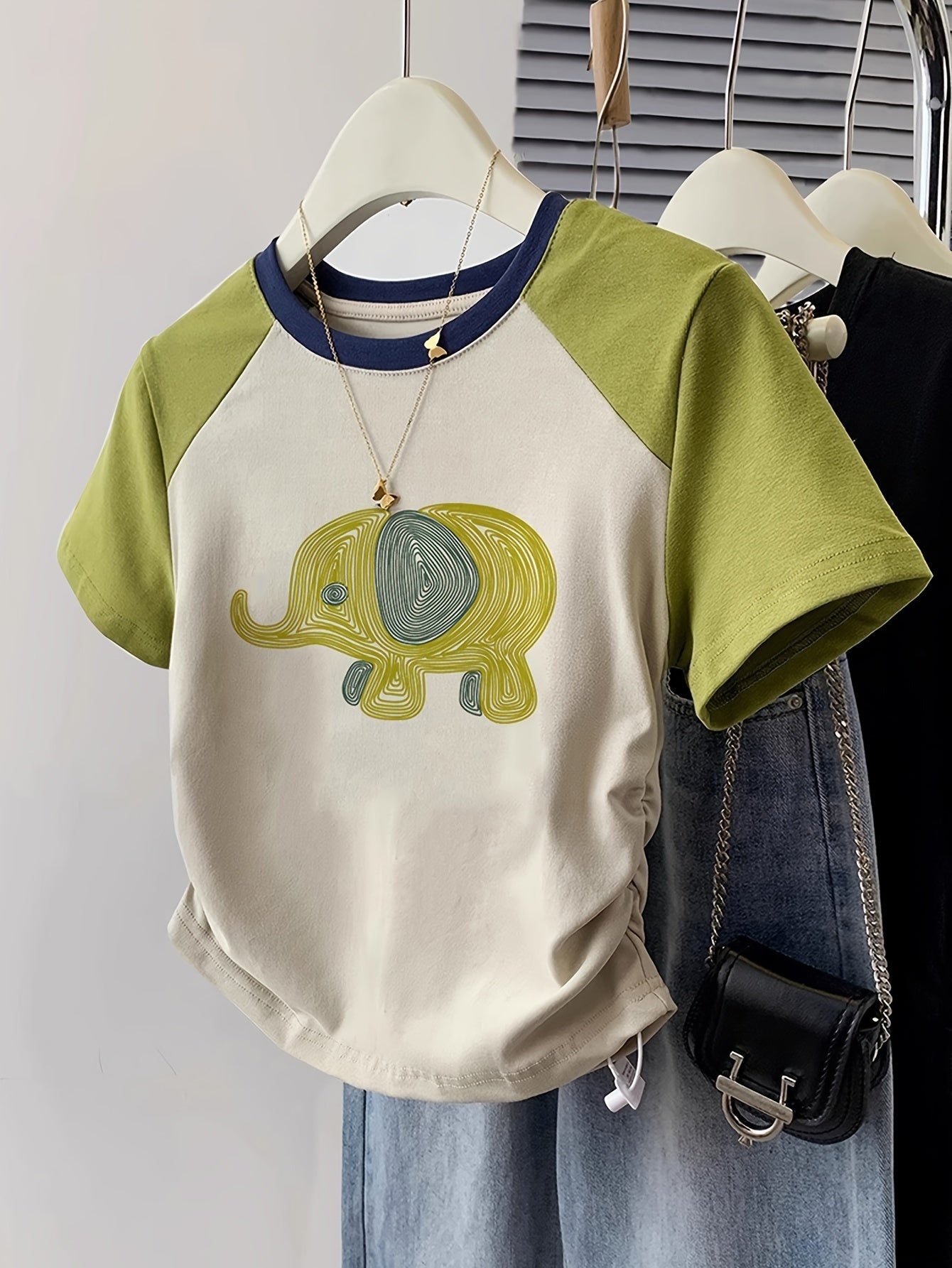 Damen T-Shirt mit Elefanten-Print, Y2K Stil, Freizeitmode