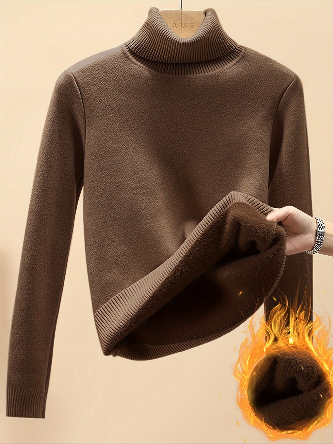 Damen Rollkragenpullover mit Plüschfutter – warm, Langarm