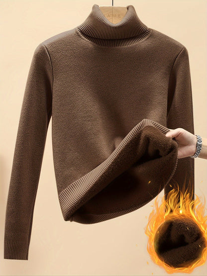 Damen Rollkragenpullover mit Plüschfutter – warm, Langarm
