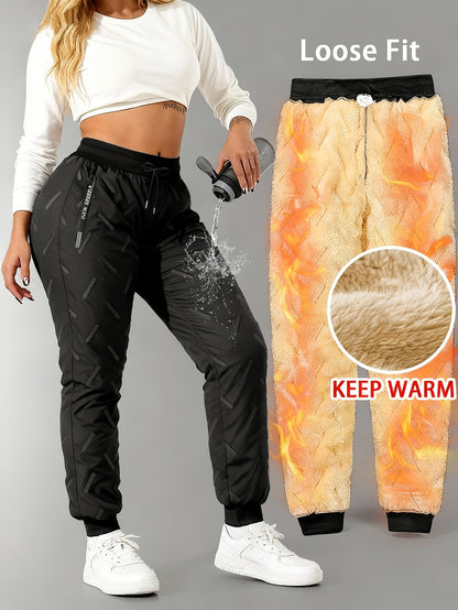 Damen Winter Thermo-Jogginghose mit Plüschfutter und Kordelzug