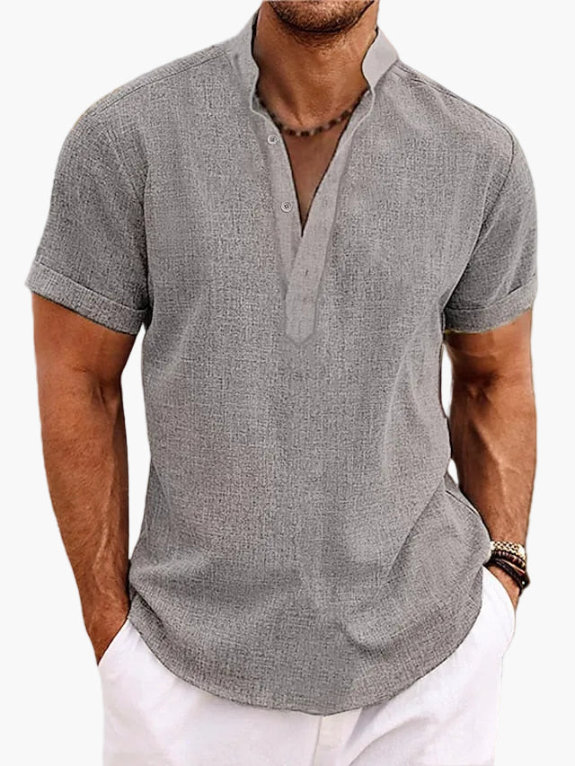 Herren-Henley-Shirt mit kurzen Ärmeln aus Baumwollmischung – Lässiger Sommer- und Urlaubsstil
