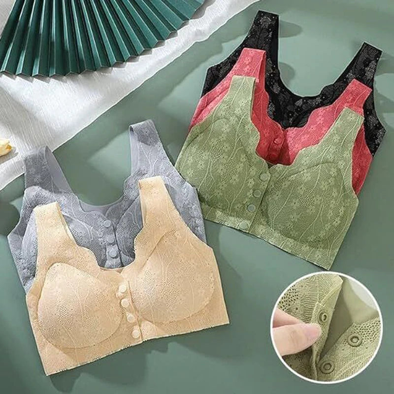 Damen Komfort-BH ohne Bügel mit Frontverschluss – Eleganter Spitzen-BH für Alltag & Freizeit
