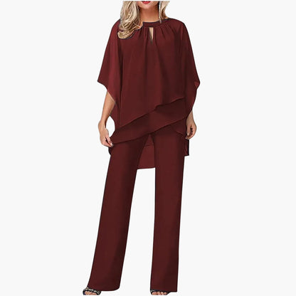 Damen-Hosenanzug mit Chiffon-Überwurf und Keyhole-Ausschnitt